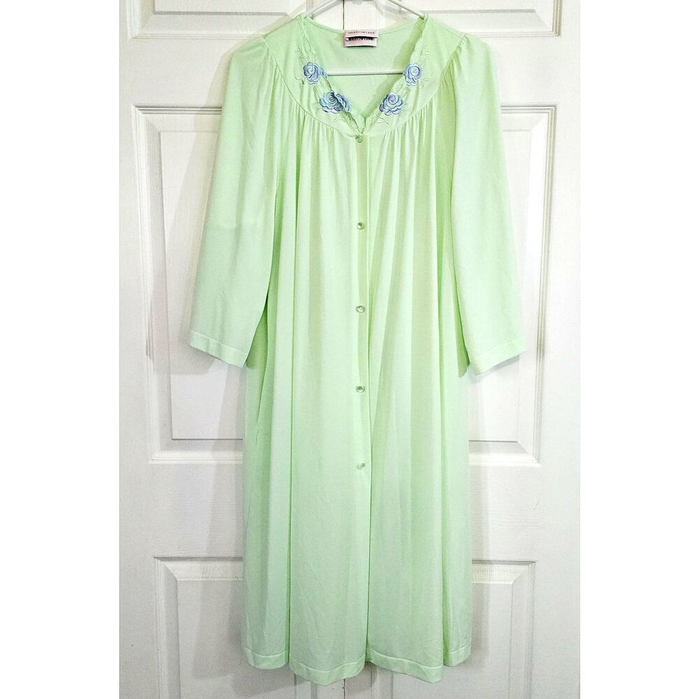 Shadowline Vintage Peignoir Nightshirt Robe Pajama Set 40 Lg Summer Green Floral